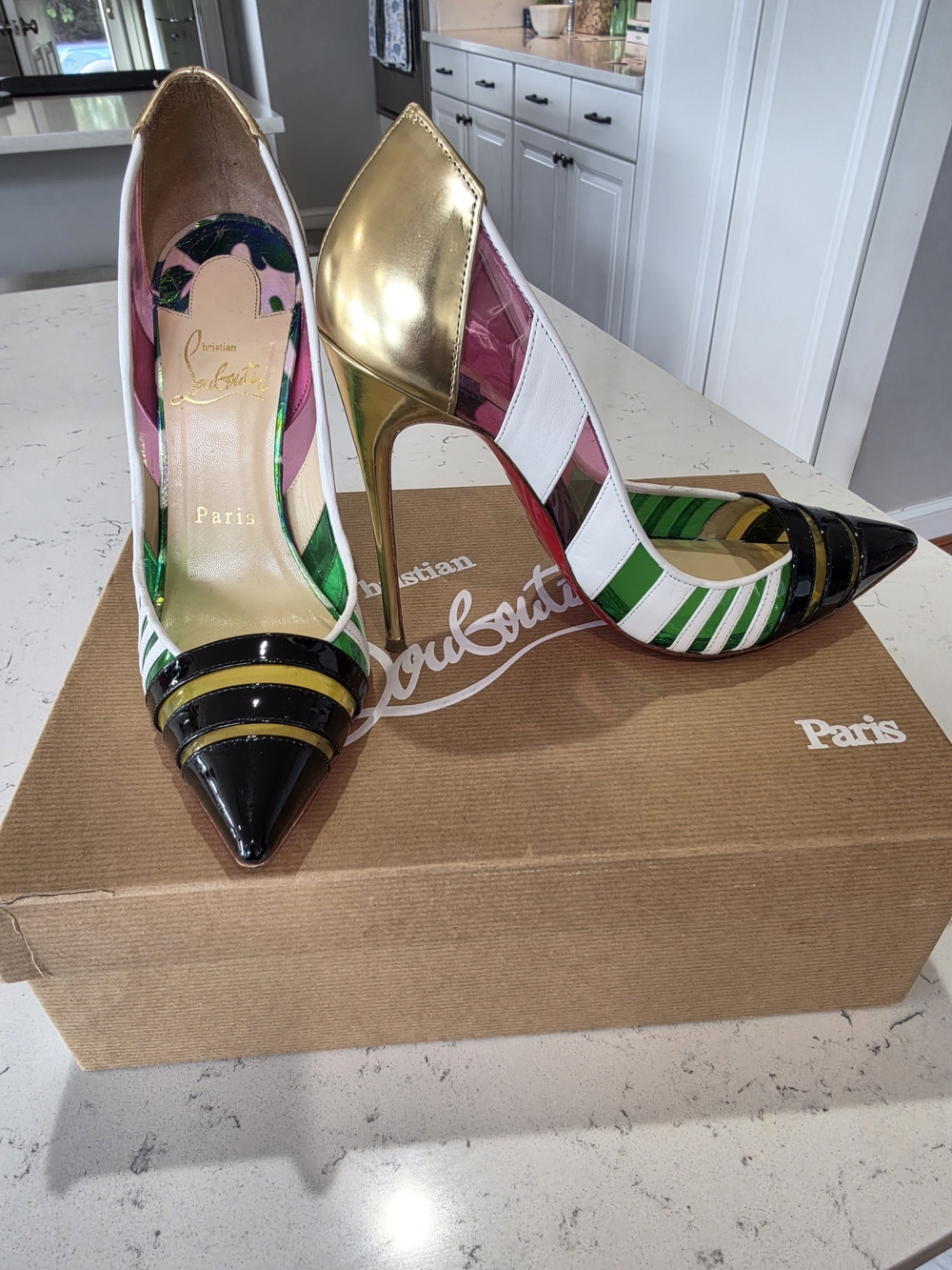 Christian Louboutin "Bandy" Multicolor Striped Pointed Toe Pump -